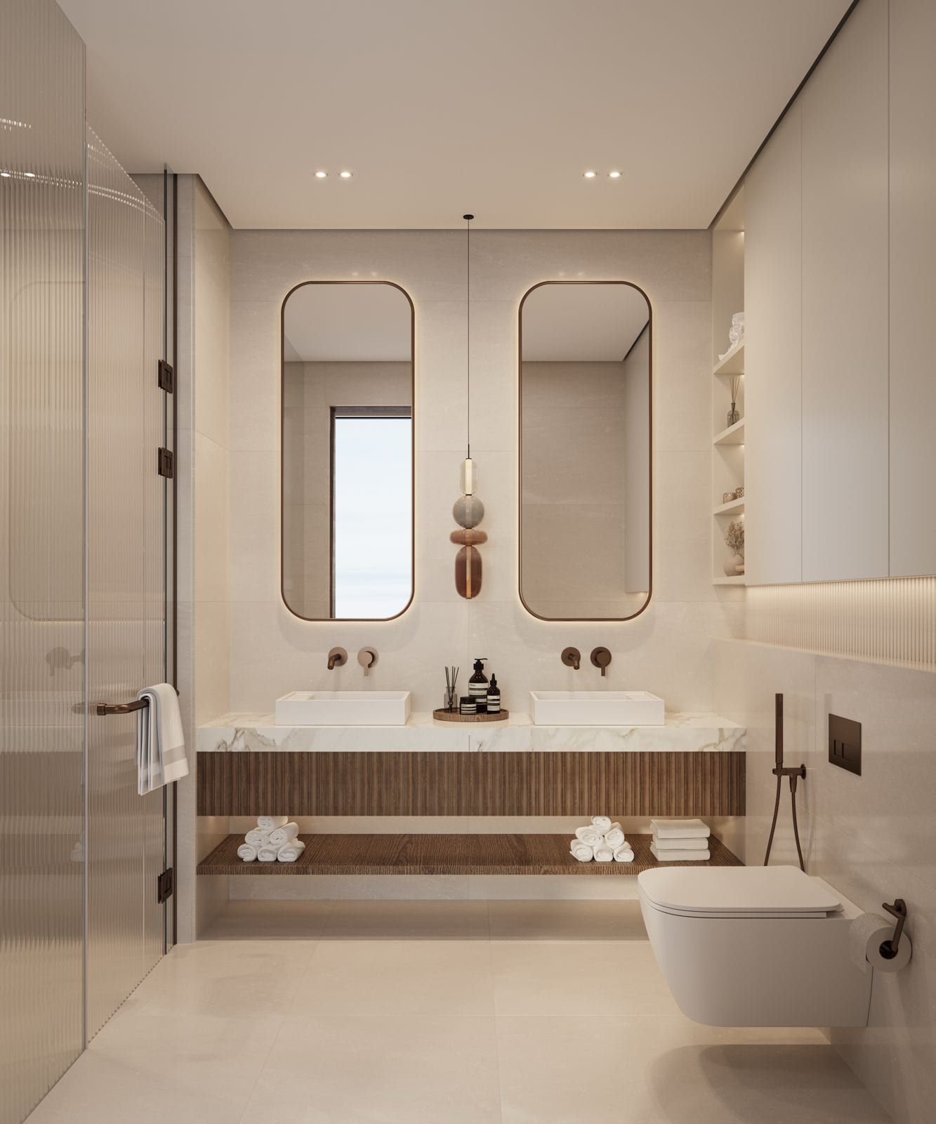 Luxury bathroom with double vanity at The Residences DIFC Zabeel District