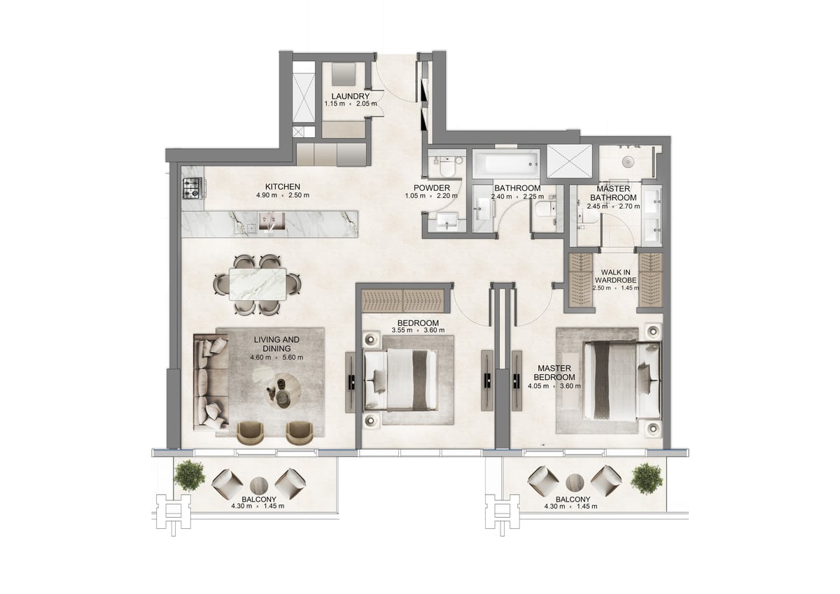 2 Bedroom floor plan at The Residences DIFC