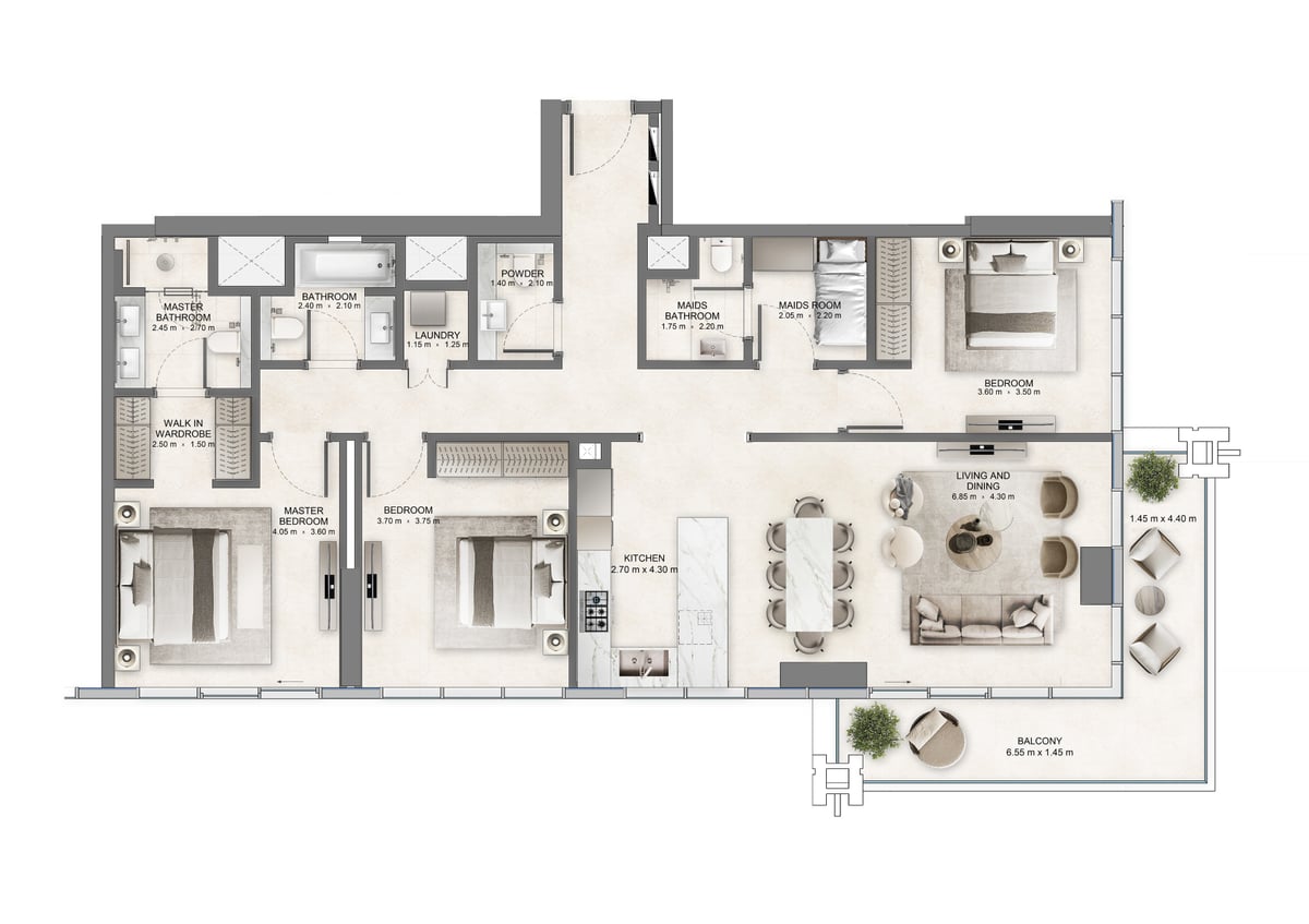 3 Bedroom floor plan at The Residences DIFC