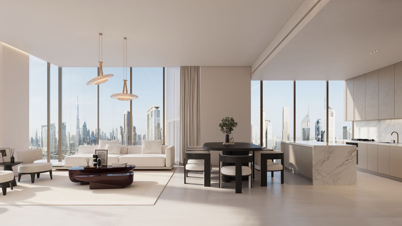 Contemporary living and dining space at The Residences DIFC Dubai